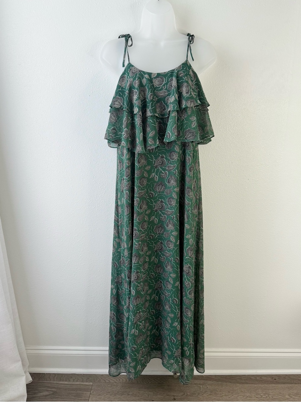 Rebecca Minkoff Emerald Green Vintage Botanical Ruffle Maxi Dress 00